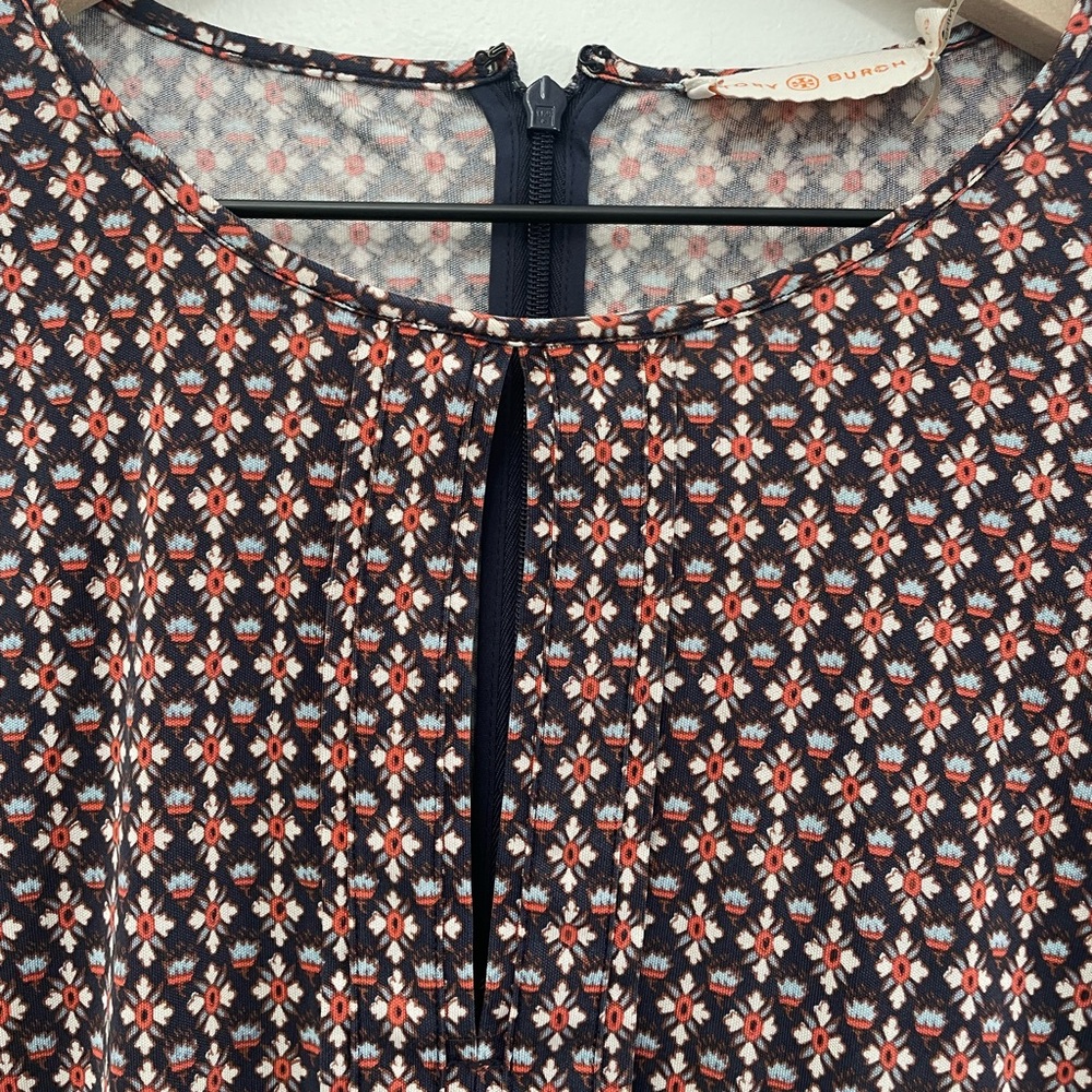 Tory Burch Women Dress Large Blue coral cream midi keyhole back patterned mod - Picture 4 of 5